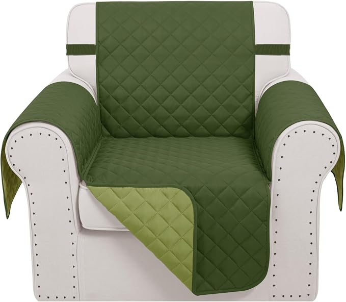 Reversible Recliner Chair Covers, 23" Chair, Huntergreen/Sage | Chair Covers for Living Room with Elastic Straps, Water Repellent, Chair Protectors Covers for Dogs by LuxshareHome