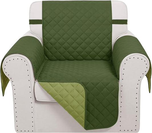 Reversible Recliner Chair Covers, 23" Chair, Huntergreen/Sage | Chair Covers for Living Room with Elastic Straps, Water Repellent, Chair Protectors Covers for Dogs by LuxshareHome