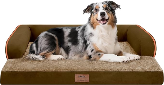 MEKIY Orthopedic Washable Dog Bed with Bolster for Large Sized Dogs | Pillow Support for Neck Relief, Egg Crate Foam, Waterproof Liner, Anti-Slip Bottom, Machine Washable Cover, 38 x 25 Inch by Mekiy