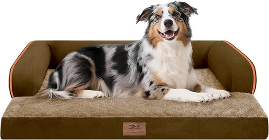 MEKIY Orthopedic Washable Dog Bed with Bolster for Large Sized Dogs | Pillow Support for Neck Relief, Egg Crate Foam, Waterproof Liner, Anti-Slip Bottom, Machine Washable Cover, 38 x 25 Inch by Mekiy