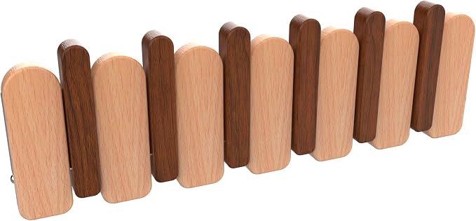 Wall Mounted Coat RackHooks Piano Key Hangers Natural Solid Wood Hanger Non-Woven Fabric Clothes Hangers for Closet, Kitchen, Bedroom, Bathroom, Entryway (Moon Walnut-Beech, 6 Hooks) by MurphyBedKitMattresFrame