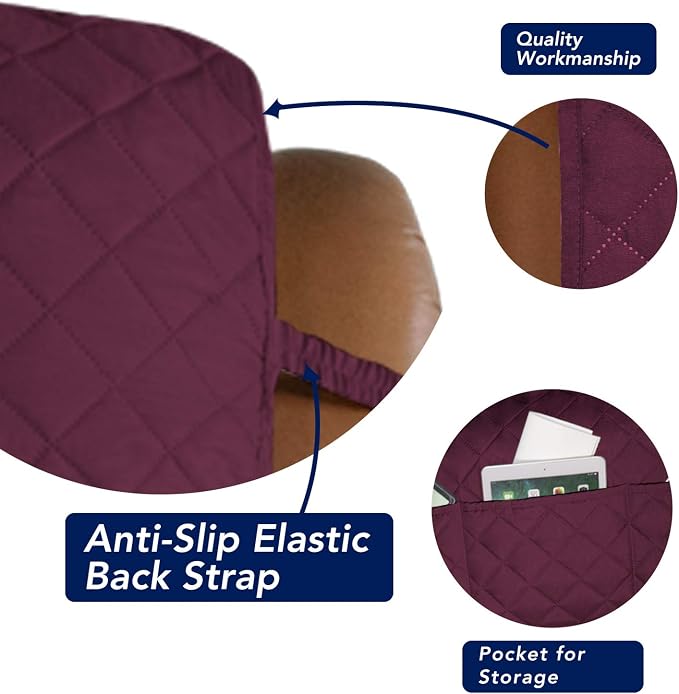 PureFit Reversible Recliner Chair Covers Couch Covers for Dogs, 28 in | Wine/Beige, Water Resistant Couch Protector, Washable Pet Couch Cover with Non Slip and Elastic Straps For Kids - Image 3