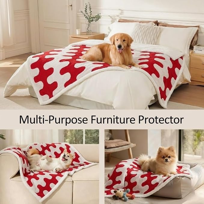 Waterproof Pet Blanket,Dog Bed Covers Couch Sofa Stylish Jacquard Pets Throw Blankets for Puppy Cats Washable Reversible Furniture Protection Covers (Red Wave,XL) - Image 5