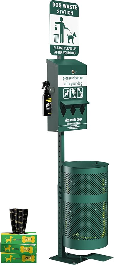 Pet Waste Station with Pedal - Includes 600 Roll Bags & 50 Can Liners - Glow in the Dark Dog Waste Station with Dog Poop Sign, Bag Dispenser, Hand Sanitizer Bottle & Outdoor Trash Can with Lid by UPGORILO