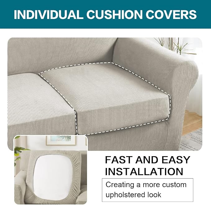 Turquoize 4 Piece Sofa Covers for 3 Cushion Couch Sofa Slipcover Soft Couch Cover for Dogs-Washable Sofa Furniture Covers with 3 Individual Cushion Covers (3 Cushion Sofa, Island Fossi) - Image 5