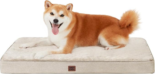 EHEYCIGA Large Memory Foam Dog Crate Bed Washable, 35x23Inch, Beige | High Density Egg Crate Foam, Waterproof Liner, Removable Easy Clean Cover, Non-Slip Bottom, Fits Crate, Floor and Sofa by EHEYCIGA