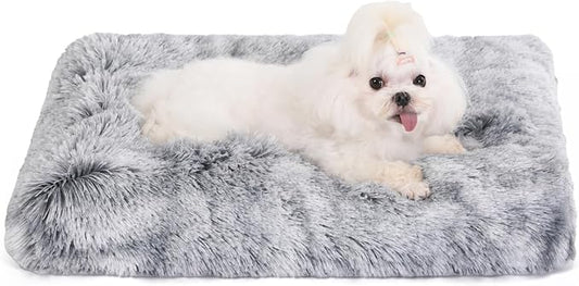 Bedfolks Waterproof Crate Bed, Plush Dog & Cat Bed with Removable Washable Cover, Faux Fur Kennel Pad, 23"x18", Dark Grey by Bedfolks