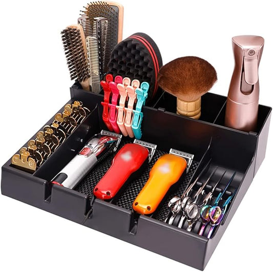 Stylist Tool Box Organizer,Clipper Professional Station Salon Clippers Portable Notches with Scissors Storage Case Organizer Tray Tools Hair for Barber Keeper Trimmer Holder Haircut Razor (Black) by IEBARBER