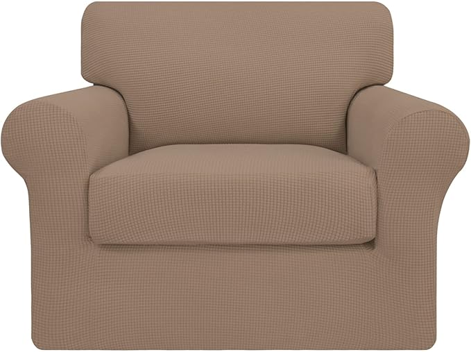 Easy-Going 2 Pieces Stretch Couch Cover Sofa Cover for Dogs Washable Sofa Slipcover for Separate Cushion Couch Spandex Jacquard Fabric Elastic Furniture Protector for Pets, Kids (Camel, Chair) by Easy-Going