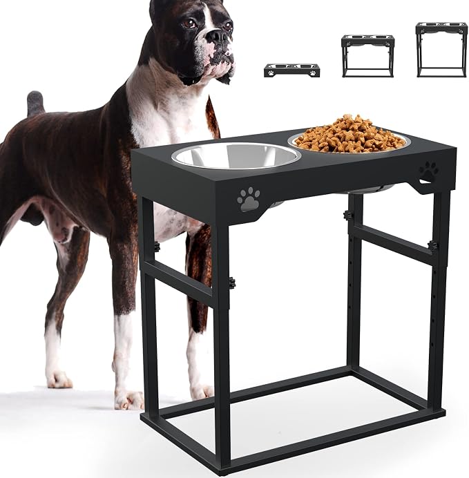 Raised Dog Bowl for Large Dogs,Elevated Dog Bowls Steel Dog Bowls for Food & Water (DB01H-BLACK, 20inch 1.5L) by Tatota