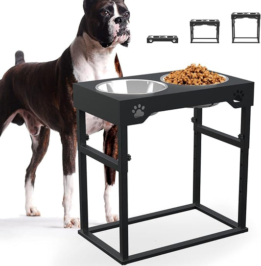 Raised Dog Bowl for Large Dogs,Elevated Dog Bowls Steel Dog Bowls for Food & Water (DB01H-BLACK, 20inch 1.5L) by Tatota