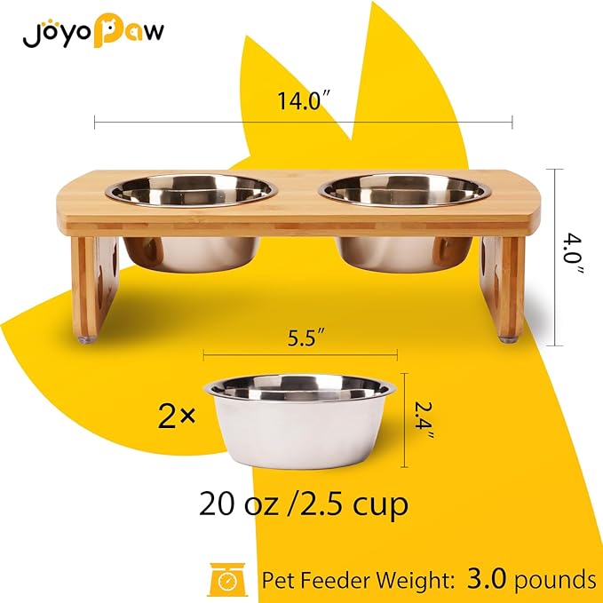 Elevated Dog Bowls, Bamboo Raised Dog Bowl for Small Dogs & Cats, with 2 Stainless Steel Bowls (4'' Tall-20oz Bowl) - Image 2