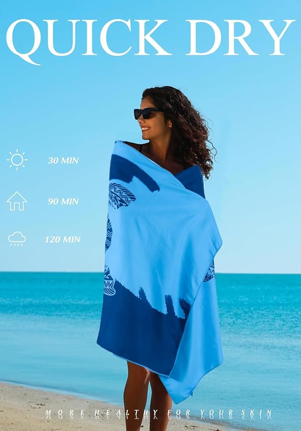 Yongoes 2 Pack Microfiber Beach Towels Oversized 71x32 Blue Turtle | Thin & Lightweight, Sand Free, Super Absorbent Quick Dry Large for Pool Swim Bath Travel Vacation Accessories Essentials - Image 6