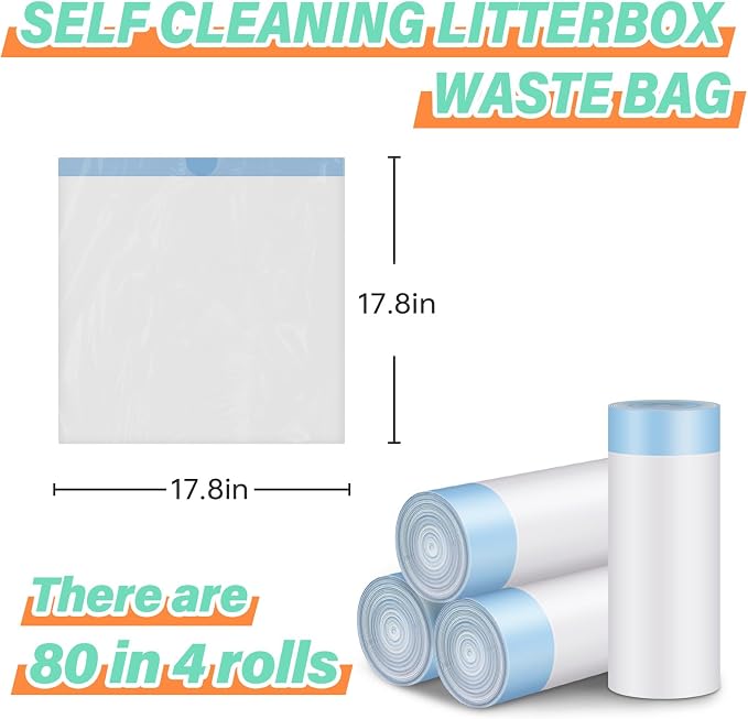 Cat Litter Bags, 80 Pieces Litter Box Liners for Automatic Cat Litter Box Self Cleaning, 4 Rolls 18 x 18 inches Robot Drawstring Bags, White - Image 4