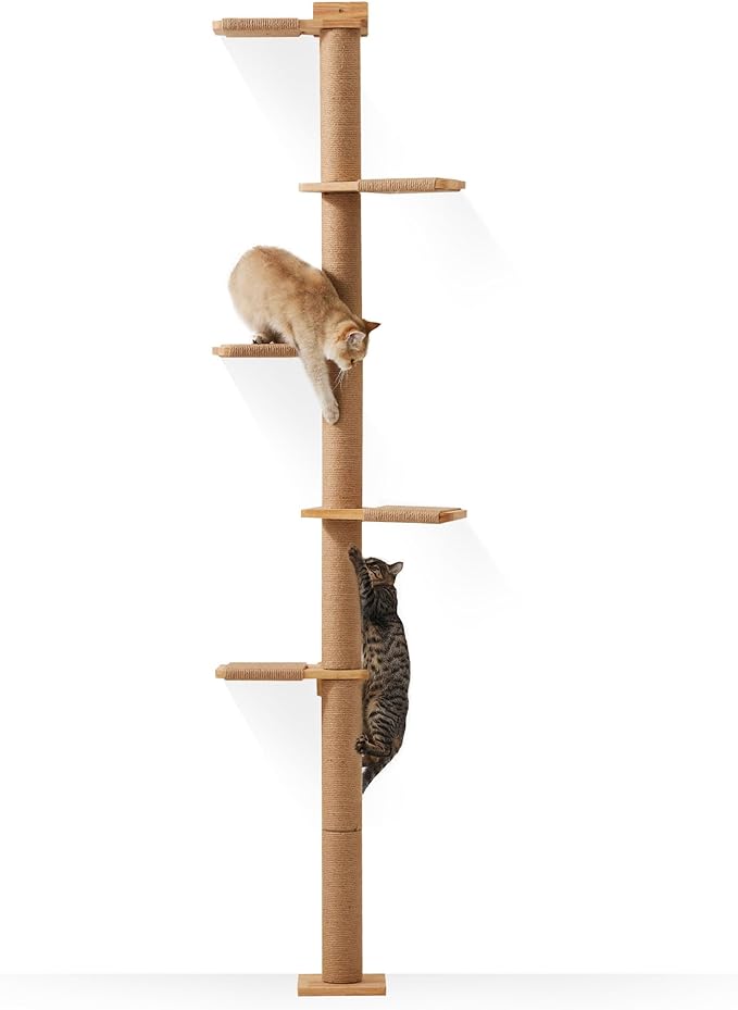 FUKUMARU Wall-Mounted Cat Tree for Small & Medium Cats | 5-Tier Tall, Scratching Post, Indoor Cat Wall Shelves, Climbing Tower, For Climbing, Scratching & Lookout by FUKUMARU