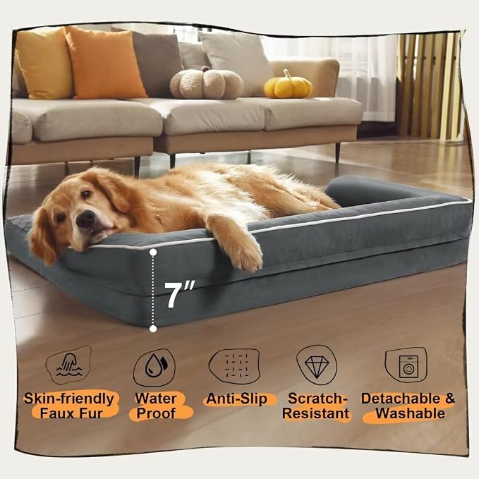 MEKIY Orthopedic Washable Dog Bed with Bolster for Medium to Large Dogs | Pillow Support for Neck Relief, Egg Crate Foam, Waterproof Liner, Anti-Slip Bottom, Removable Bolster Cover, 36 x 27 Inch - Image 6