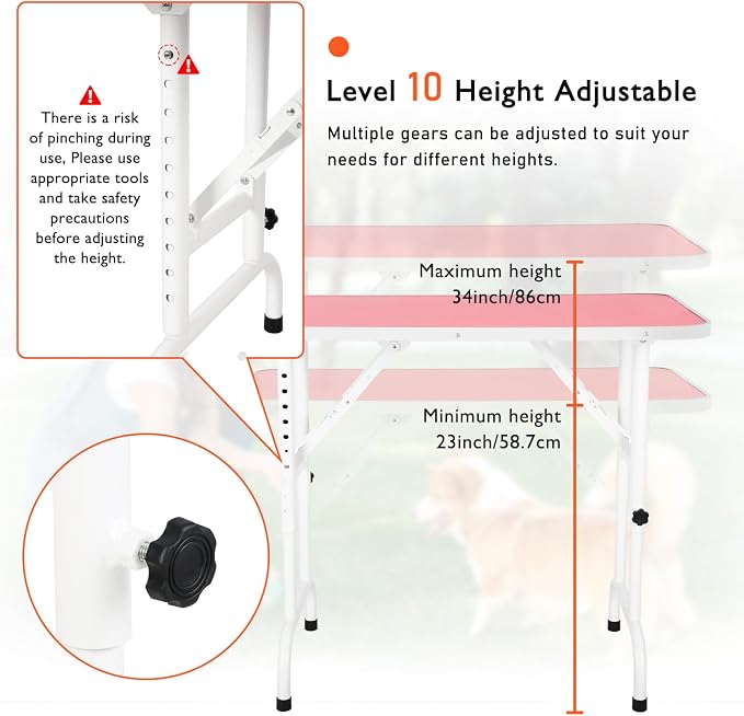 LEIBOU 36-inch Height Adjustable(23''~33.8'') and Foldable Pet Dog Grooming Table with Grooming Arm & 2 Noose for Dog Cat Pet Grooming Maximum Capacity Up to 260lbs - Image 3