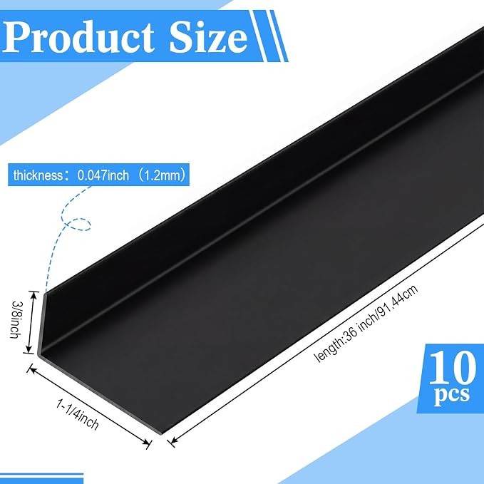 Sasylvia 10 Pcs 3/8 x 1-1/4 x 36 inch Wall Corner Protector Guards, Avoid Scratching Scuffs, Black Vinyl Corner Trim Molding, Easy Install & Cleaning for Door Countertop Furniture Cabinet Protection - Image 2