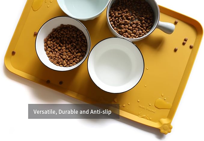 Hoki Found L Silicone Non Slip Pet Feeding Mats - Waterproof Dog Cat Food and Water Mats for Carpet - Honey - Image 4