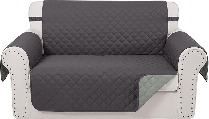 Reversible Loveseat Couch Sofa Covers, 2-Seater, Dark Grey | Loveseat Covers for Dogs Water Repellent, Friendly Furniture Protector with Elastic Straps for Living Room by LuxshareHome
