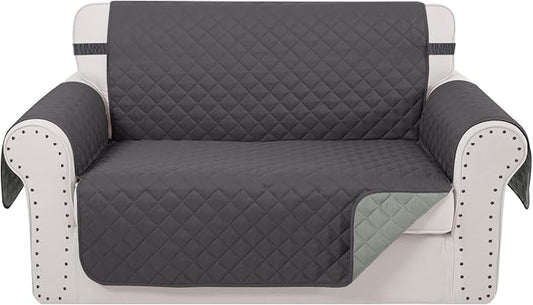 Reversible Loveseat Couch Sofa Covers, 2-Seater, Dark Grey | Loveseat Covers for Dogs Water Repellent, Friendly Furniture Protector with Elastic Straps for Living Room by LuxshareHome
