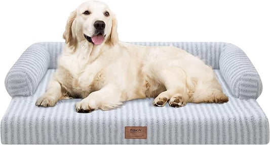 MEKIY Orthopedic XL Dog Bed with Bolster for Extra Large Size Dogs | Pillow Support for Neck Relief, Egg Crate Foam, Skin-Friendly Surface, Waterproof Liner, Anti-Slip Bottom, 42 x 30 Inch by Mekiy