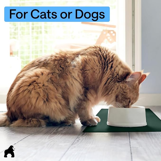 GORILLA GRIP 100% Waterproof Raised Edge BPA Free Silicone Pet Feeding Mat, Dog Cat Food Mats Contain Spills Protects Floors, Placemats for Cats and Dogs Water Bowl, Pets Accessories 32x24 Green - Image 9