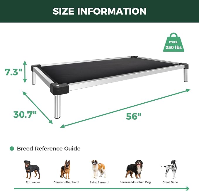 FXW TitanNest Chew-Proof Elevated Dog Bed, Raised Cot for Indoor/Outdoor/Camping Use, Durable & Washable Padded Pet Bed for Extra-Large Dogs, 56.0" L x 31.0" W x 7.3" H, Black - Image 6