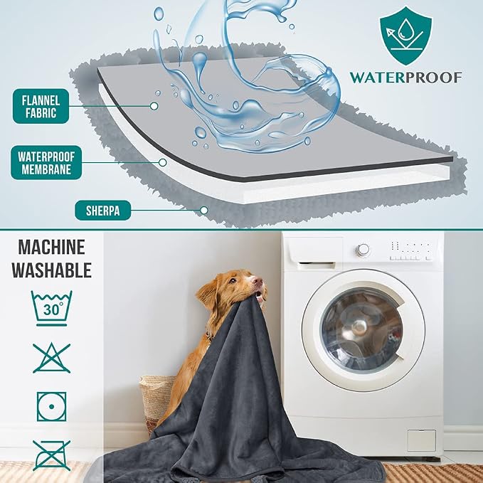 PetAmi Sherpa Fleece Waterproof CAT and Dog Blanket, Gray, Queen - Image 6