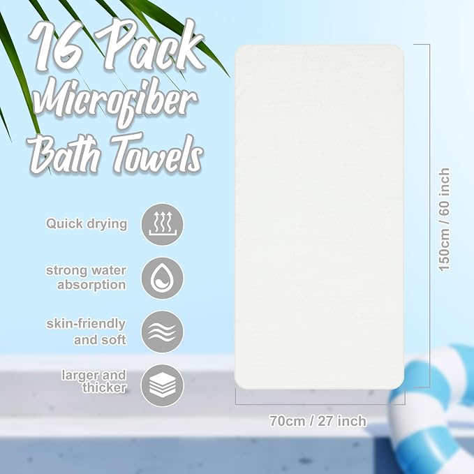 SmoothNovelty 16 Pack Microfiber Bath Towels Bulk 27'' x 60'' Oversized Size Bath Towel Highly Absorbent Extra Large Soft Drying for Beach Shower Summer Salon Sport Gym Party (Wheat,White) - Image 2