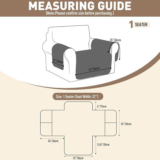MAXIJIN Waterproof Chair Cover for Dogs Washable, Quilted Chair Seat Cover Sofa Slipcover for Armchair with Side Pockets, Non-Slip Furniture Protector for Pets Kids (Chair, Coffee) - Image 6