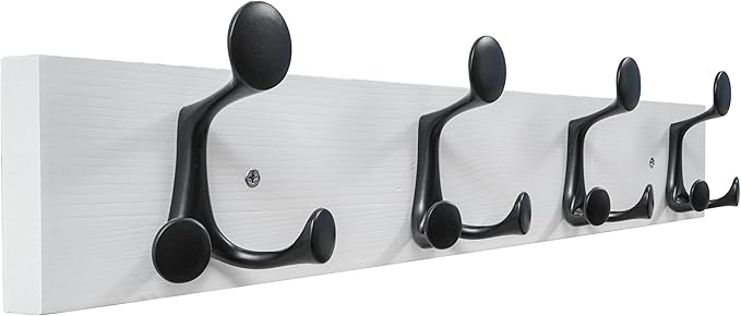SKOLOO 24-Inch White Wood Coat Rack Wall Mount with 4 Triple Hooks - Ideal for Family Entrances, Classrooms, and Pet Supplies Storage - Perfect Coat Hooks for Wall by SKOLOO