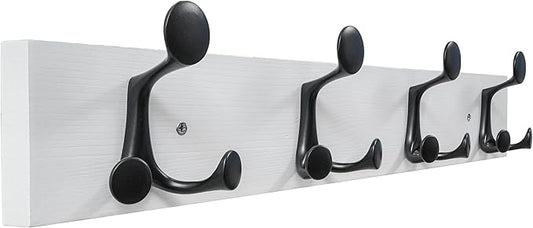 SKOLOO 24-Inch White Wood Coat Rack Wall Mount with 4 Triple Hooks - Ideal for Family Entrances, Classrooms, and Pet Supplies Storage - Perfect Coat Hooks for Wall by SKOLOO