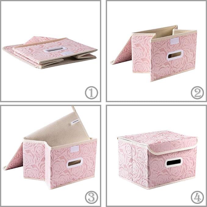PRANDOM Foldable Storage Boxes with Lids [5-Pack] Fabric Decorative Storage Bins Cubes Organizer Containers Baskets with Cover Handles Divider for Bedroom Closet Living Room Pink 9.8x7.9x6.7 Inch - Image 4