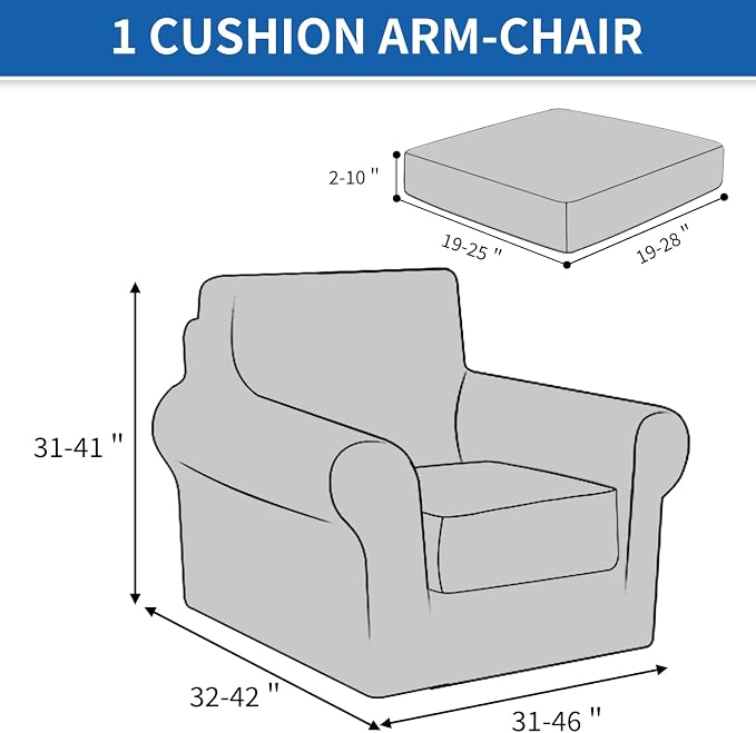CYCMCAO Stretch 2 Piece Armchair Covers, Non Slip Chair Covers Armchair, Sofa Covers for Pets Washable with Elastic Bottom, Couch Slipcover for Kids, Dogs (Khaki), 31"-46" (1 Cushion) - Image 2