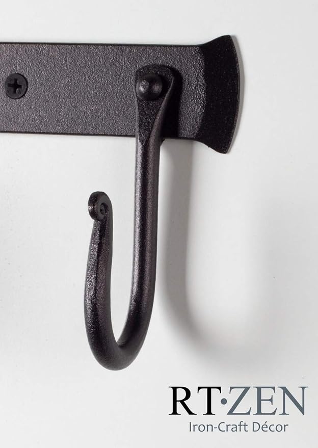 RTZEN Classic Farmhouse Wall Mount Multi-Use Wrought Iron Hook Set (3 Pack) | Decorative Rustic Metal Handcrafted Bathroom, Entreyway Home Decor Hooks Suitable for Coats, Towels, Robe or Hat Hanging - Image 7