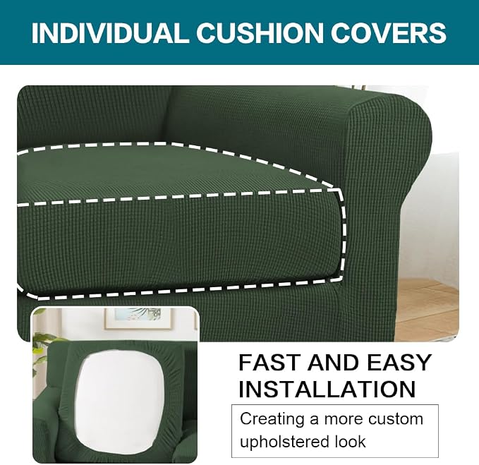 Turquoize 2 Piece Chair Covers Armchair Slipcovers for Living Room Armchair Sofa Cover with Individual Cushion Covers Feature Jacquard Fabric (Chair, Bronze Green) - Image 5