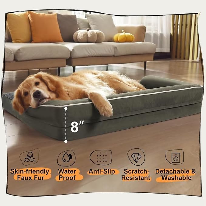 MEKIY Orthopedic Waterproof Jumbo Dog Bed with Bolster for Extra Large Dogs | Pillow Support for Neck Relief, Egg Crate Foam, Waterproof Liner, Anti-Slip Bottom, Removable Bolster Cover, 53 x 42 Inch - Image 6