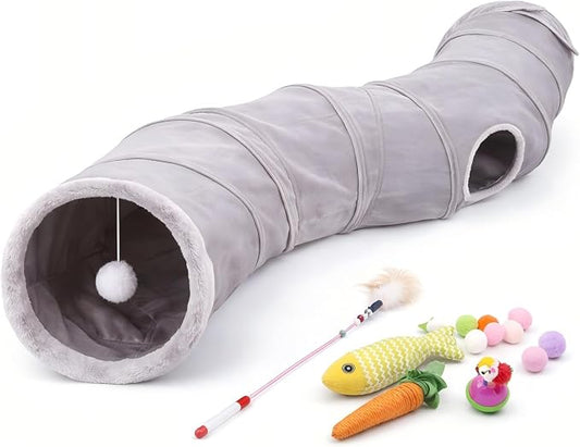 Cat Tunnel for Indoor Cats, Collapsible Cat Play Tunnel Toy | S-Shaped Tunnel, Peephole & Hanging Ball, Foldable Storage, 10.2" Opening for Kittens and Indoor Cats by Unknown