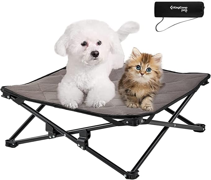 KingCamp Cooling Elevated Dog Bed for Small Dogs, Raised Puppy Bed Dog Cot Fits Up to 100 Lbs, Portable Folding Couch with Durable Teslin Washable Mesh, Outdoor Camping Pet Bed, Black by KingCamp