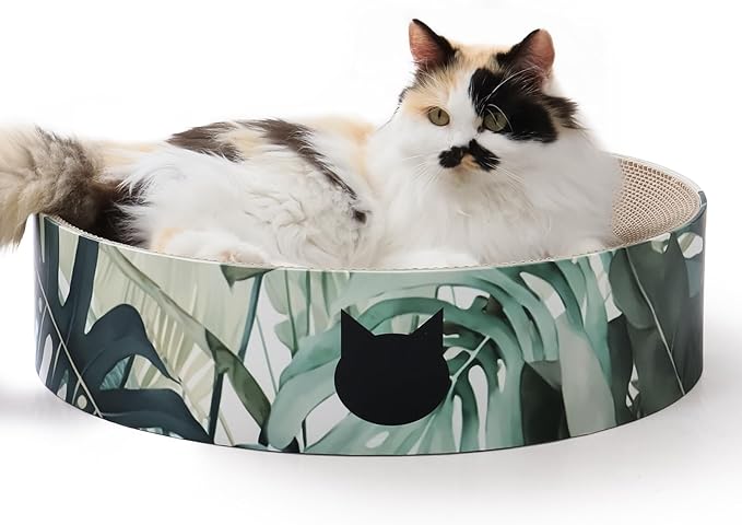 Necoichi Cat Scratcher Bowl for Indoor Cats - Cat Scratching Lounger with Reversible Usability and Extra Comfort for Lounge, Cardboard Bed Couch / (XL, Oak) by NECOICHI