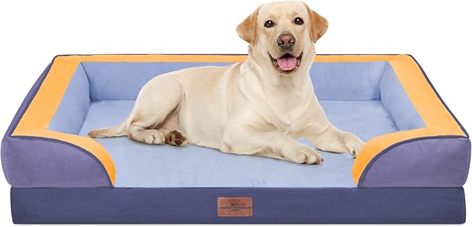 Comfort Expression Orthopedic Dog Bed for Extra Large Dogs with Bolster | Waterproof Dog Couch Bed with Washable Cover & Non-Slip Bottom, Supportive Egg Crate Foam XL Pet Bed, 42x30 Inch by ComfortExpression