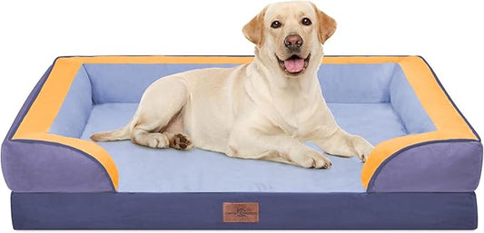 Comfort Expression Orthopedic Dog Bed for Extra Large Dogs with Bolster | Waterproof Dog Couch Bed with Washable Cover & Non-Slip Bottom, Supportive Egg Crate Foam XL Pet Bed, 42x30 Inch by ComfortExpression