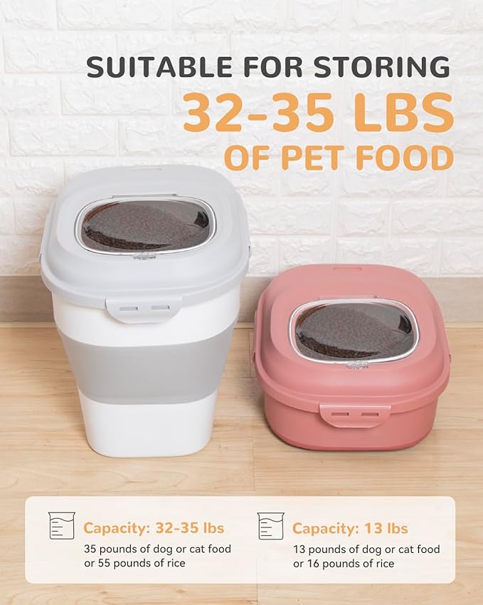 30-35 Lbs Dog Food Storage Container Collapsible Dog Food Container | Large Pet Food Storage with Airtight Lids,Wheels,Scoop and 2Pcs Food Storage Containers,Keep Food Fresh for Dog,Cat - Image 4