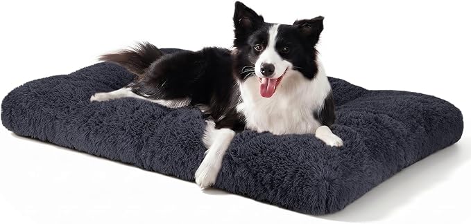 JOEJOY Large Dog Bed Crate Pad, Deluxe Plush Washable Dog Beds Fulffy Soft Kennel Pad Anti-Slip Pet Sleeping Mat for Large Medium Small Dogs, 35" x 23", Dark Grey by JOEJOY