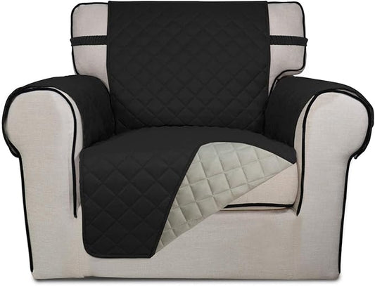 PureFit Reversible Chair Sofa Cover Dog Couch Covers for Sofa, 25.5 in | Black/Beige, Water Resistant Couch Protector, Washable Pet Couch Cover with Non Slip and Elastic Straps For Kids by PureFit