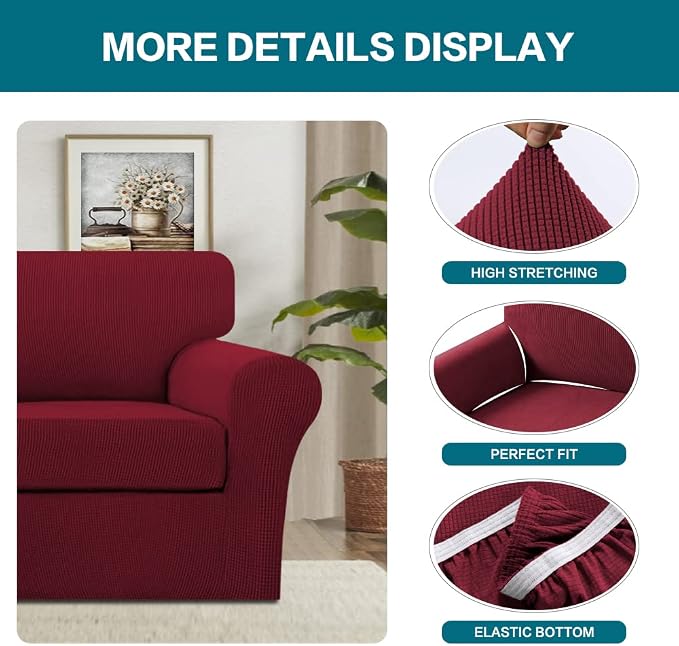 Turquoize 2 Piece Chair Covers Chair Slipcovers for Living Room Armchair Couch Cover Chair Sofa Cover with Individual Cushion Covers Furniture Cover for Chairs Feature Thick Fabric (Chair, Burgundy) - Image 4