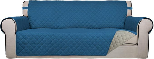PureFit Reversible Quilted Sofa Cover, Water Resistant Slipcover Furniture Protector, Washable Couch Cover with Non Slip Foam and Elastic Straps for Kids, Pets (X Large, Peacock Blue/Beige) | Peacock Blue/Beige, Water Resistant Couch Protector, Washabl... by PureFit