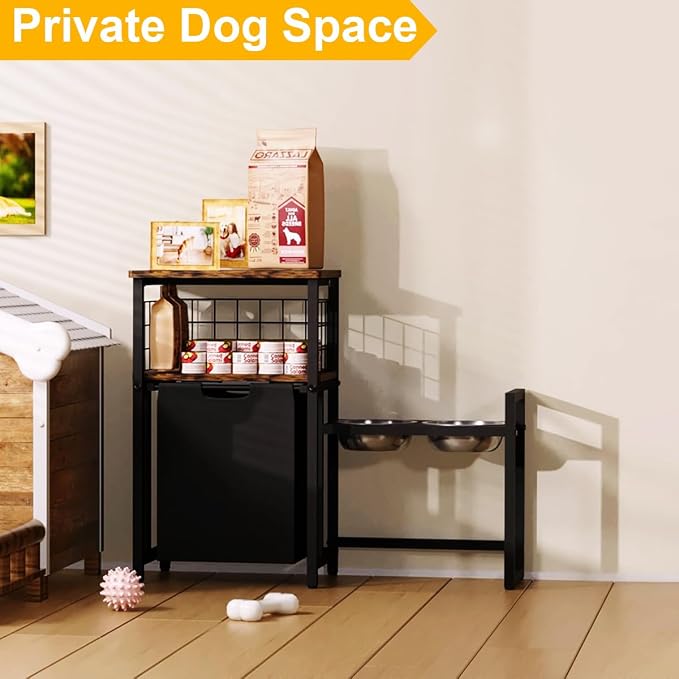 30.6Long x 26.2 High Elevated Dog Bowl Stand with Pet Food Storage Organizer, Adjustable Raised Feeding Station with Toy Basket for Large Medium Small Dogs and Cats, Black - Image 8