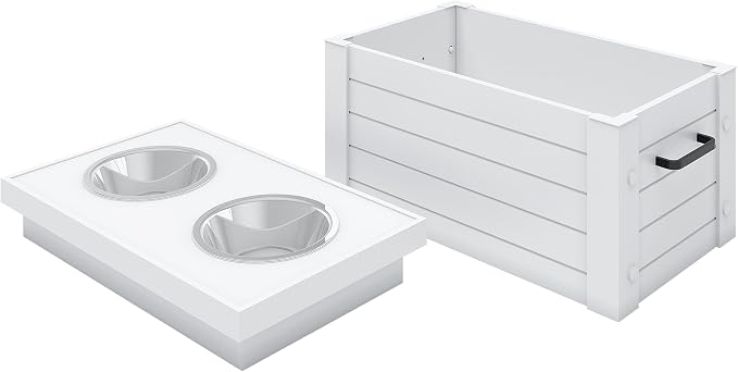 New Age Pet ECOFLEX Medium Piedmont Elevated Dog Feeder in Antique White, Two Bowl Design, Removable Lid Storage, 24 oz Bowls, Space Efficient, for Small to Medium Size Dogs, Easy Clean - Image 2